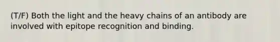 (T/F) Both the light and the heavy chains of an antibody are involved with epitope recognition and binding.