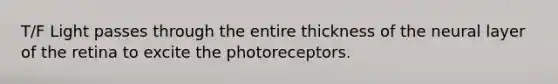 T/F Light passes through the entire thickness of the neural layer of the retina to excite the photoreceptors.