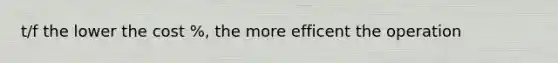 t/f the lower the cost %, the more efficent the operation