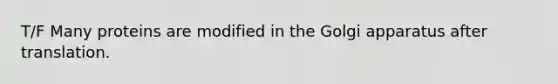 T/F Many proteins are modified in the Golgi apparatus after translation.