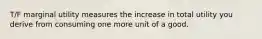 T/F marginal utility measures the increase in total utility you derive from consuming one more unit of a good.