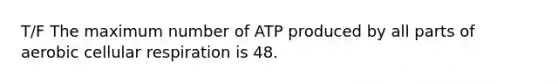 T/F The maximum number of ATP produced by all parts of aerobic cellular respiration is 48.