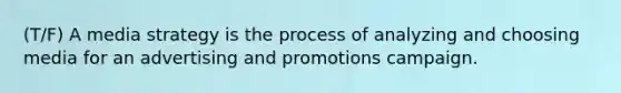 (T/F) A media strategy is the process of analyzing and choosing media for an advertising and promotions campaign.