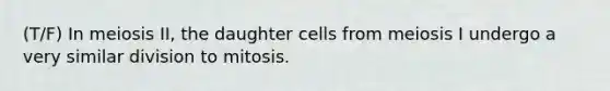 (T/F) In meiosis II, the daughter cells from meiosis I undergo a very similar division to mitosis.