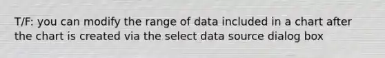 T/F: you can modify the range of data included in a chart after the chart is created via the select data source dialog box