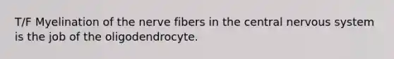 T/F Myelination of the nerve fibers in the central nervous system is the job of the oligodendrocyte.