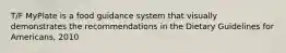T/F MyPlate is a food guidance system that visually demonstrates the recommendations in the Dietary Guidelines for Americans, 2010