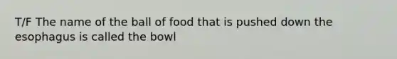 T/F The name of the ball of food that is pushed down the esophagus is called the bowl