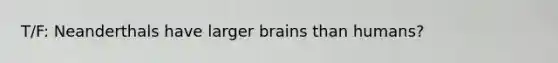 T/F: Neanderthals have larger brains than humans?