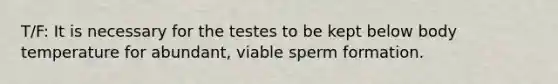 T/F: It is necessary for the testes to be kept below body temperature for abundant, viable sperm formation.
