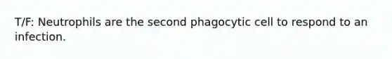 T/F: Neutrophils are the second phagocytic cell to respond to an infection.