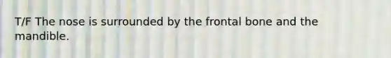 T/F The nose is surrounded by the frontal bone and the mandible.