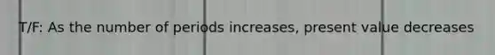 T/F: As the number of periods increases, present value decreases