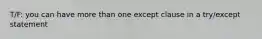 T/F: you can have more than one except clause in a try/except statement