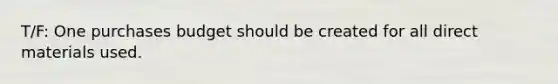T/F: One purchases budget should be created for all direct materials used.