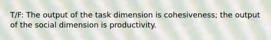 T/F: The output of the task dimension is cohesiveness; the output of the social dimension is productivity.