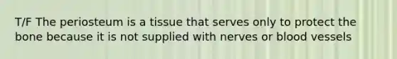T/F The periosteum is a tissue that serves only to protect the bone because it is not supplied with nerves or blood vessels