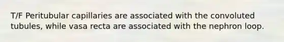 T/F Peritubular capillaries are associated with the convoluted tubules, while vasa recta are associated with the nephron loop.