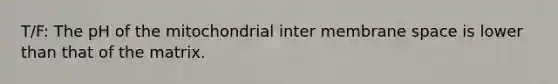 T/F: The pH of the mitochondrial inter membrane space is lower than that of the matrix.