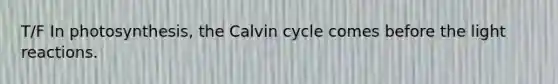 T/F In photosynthesis, the Calvin cycle comes before the light reactions.