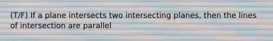 (T/F) If a plane intersects two intersecting planes, then the lines of intersection are parallel