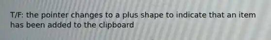 T/F: the pointer changes to a plus shape to indicate that an item has been added to the clipboard