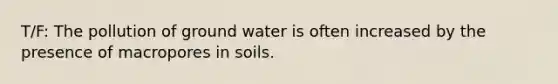 T/F: The pollution of ground water is often increased by the presence of macropores in soils.