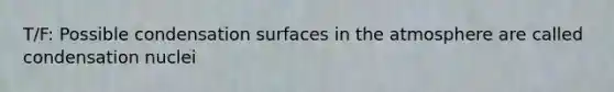 T/F: Possible condensation surfaces in the atmosphere are called condensation nuclei