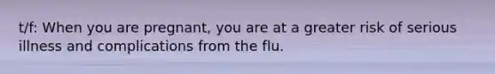 t/f: When you are pregnant, you are at a greater risk of serious illness and complications from the flu.