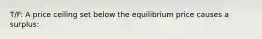 T/F: A price ceiling set below the equilibrium price causes a surplus: