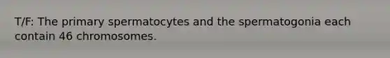 T/F: The primary spermatocytes and the spermatogonia each contain 46 chromosomes.