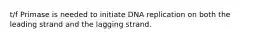 t/f Primase is needed to initiate DNA replication on both the leading strand and the lagging strand.