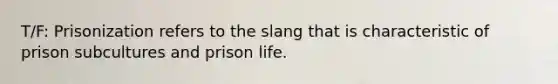 T/F: Prisonization refers to the slang that is characteristic of prison subcultures and prison life.