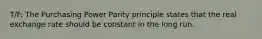 T/F: The Purchasing Power Parity principle states that the real exchange rate should be constant in the long run.