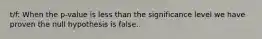 t/f: When the p-value is less than the significance level we have proven the null hypothesis is false.