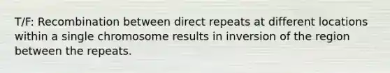 T/F: Recombination between direct repeats at different locations within a single chromosome results in inversion of the region between the repeats.