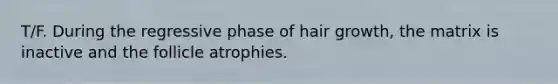 T/F. During the regressive phase of hair growth, the matrix is inactive and the follicle atrophies.