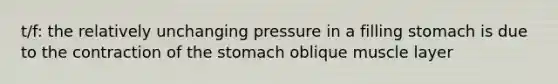 t/f: the relatively unchanging pressure in a filling stomach is due to the contraction of <a href='https://www.questionai.com/knowledge/kLccSGjkt8-the-stomach' class='anchor-knowledge'>the stomach</a> oblique muscle layer