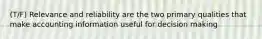 (T/F) Relevance and reliability are the two primary qualities that make accounting information useful for decision making