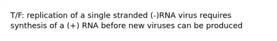 T/F: replication of a single stranded (-)RNA virus requires synthesis of a (+) RNA before new viruses can be produced