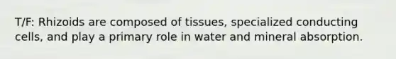 T/F: Rhizoids are composed of tissues, specialized conducting cells, and play a primary role in water and mineral absorption.