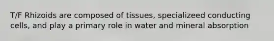 T/F Rhizoids are composed of tissues, specializeed conducting cells, and play a primary role in water and mineral absorption