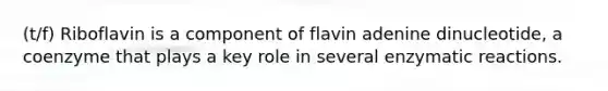 (t/f) Riboflavin is a component of flavin adenine dinucleotide, a coenzyme that plays a key role in several enzymatic reactions.