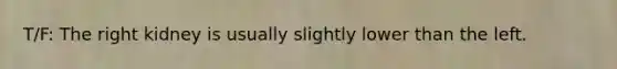 T/F: The right kidney is usually slightly lower than the left.