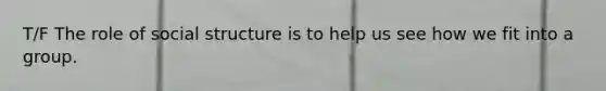 T/F The role of social structure is to help us see how we fit into a group.