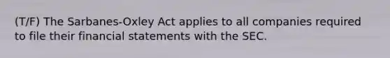 (T/F) The Sarbanes-Oxley Act applies to all companies required to file their <a href='https://www.questionai.com/knowledge/kFBJaQCz4b-financial-statements' class='anchor-knowledge'>financial statements</a> with the SEC.