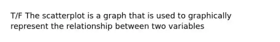 T/F The scatterplot is a graph that is used to graphically represent the relationship between two variables