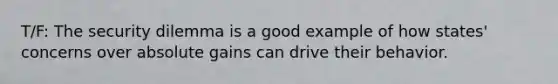 T/F: The security dilemma is a good example of how states' concerns over absolute gains can drive their behavior.