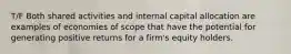T/F Both shared activities and internal capital allocation are examples of economies of scope that have the potential for generating positive returns for a firm's equity holders.