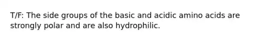 T/F: The side groups of the basic and acidic amino acids are strongly polar and are also hydrophilic.